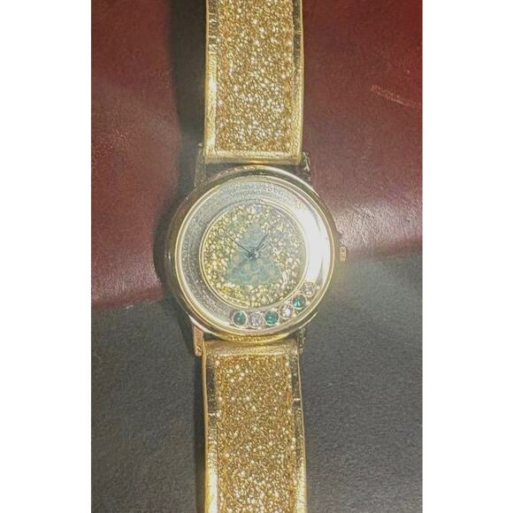 Women's 32mm Gold Tone Christmas Tree Watch, Tree Center, Sparle Band - Picture 3 of 3